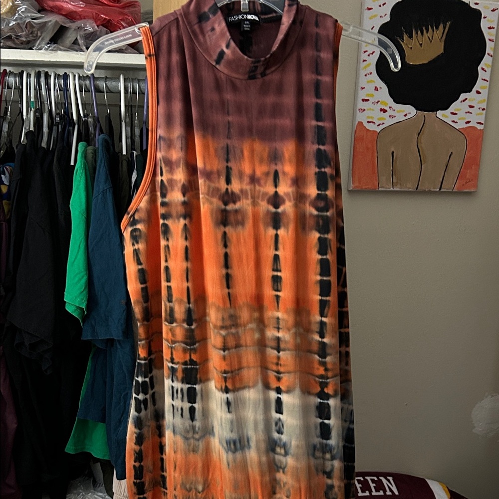 Fashion Nova Sleeveless Tie-Dye Dress - Orange and Black size 3X